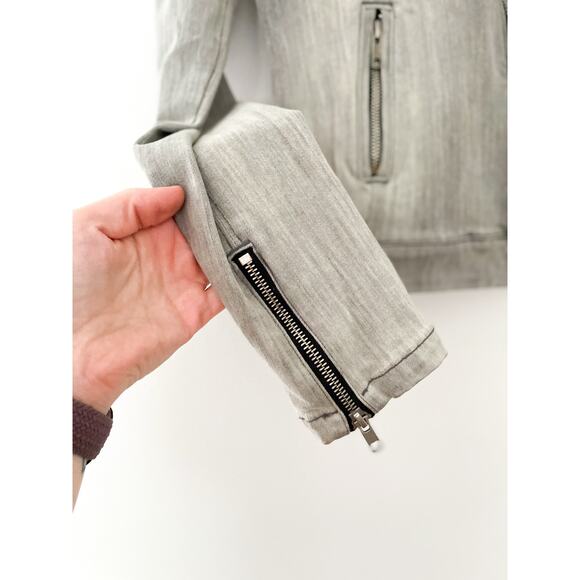 J Brand Lunar Denim Moto Jacket Medium Gray Biker Casual Baddie Punk Indie - Picture 7 of 10